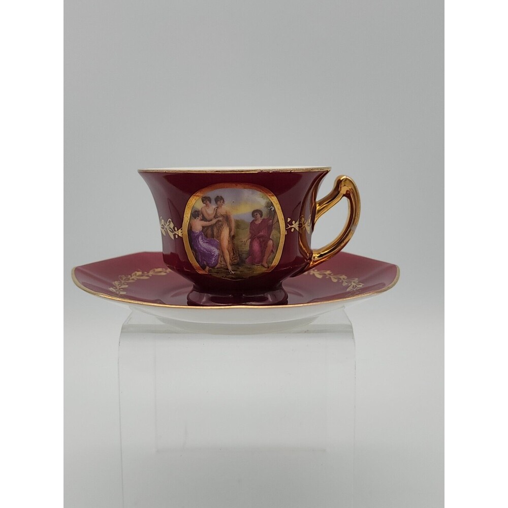 AJ Co Demitasse Teacup & Saucer made in Czechoslovakia Art Nouveau
